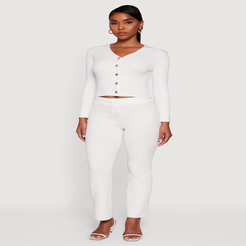 Cable Knit Drawstring Waist Slim Leg Pants