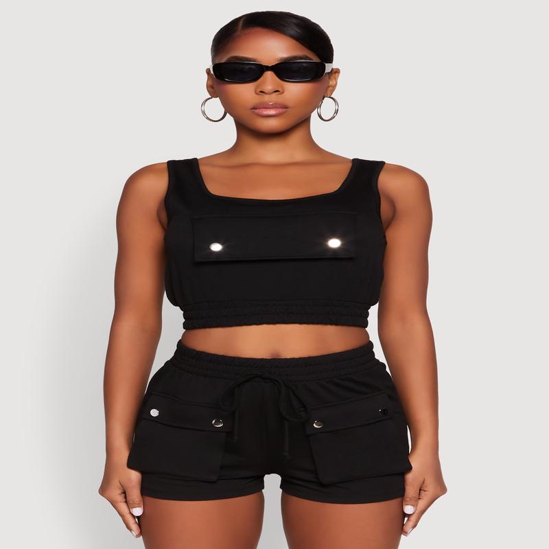 Faux Flap Pocket Crop Top