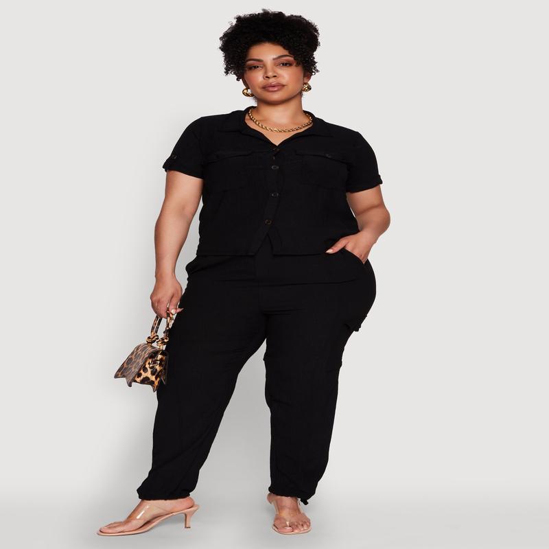 Plus Size Trendy High Waisted Cargo Pants