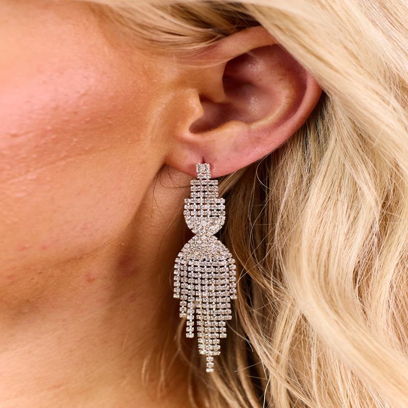 Silver Rhinestone Chandelier Dangle Earrings