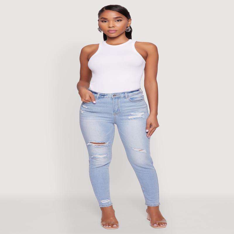 WAX High Waisted Distressed Skinny Jeans