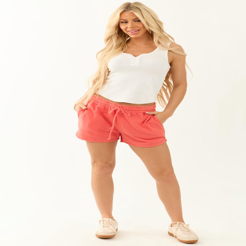 Bright Coral Drawstring Waist Dolphin Shorts
