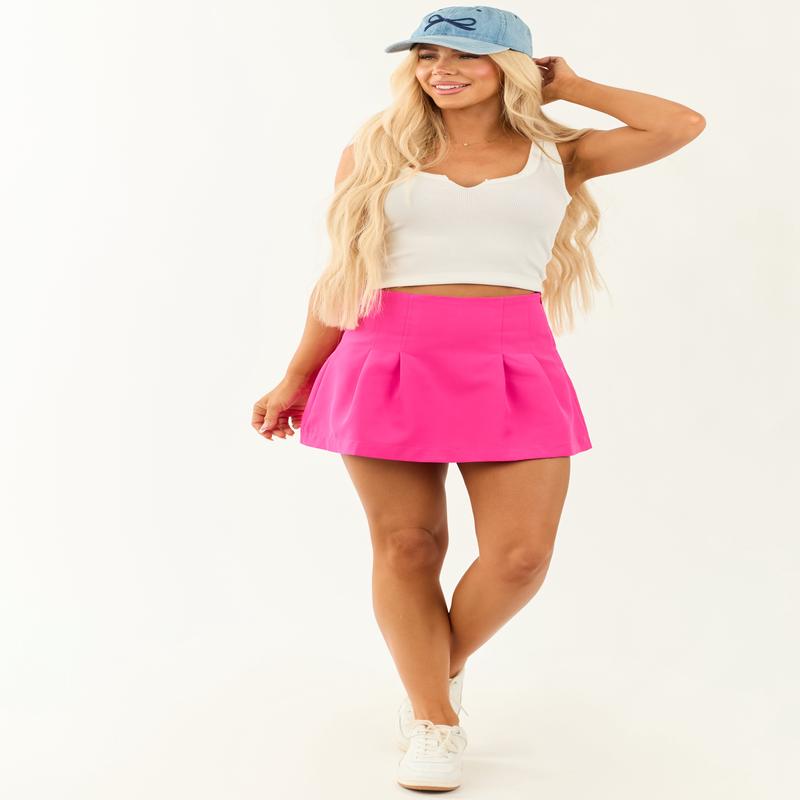 Bright Fuchsia High Waisted Pleated Mini Skort