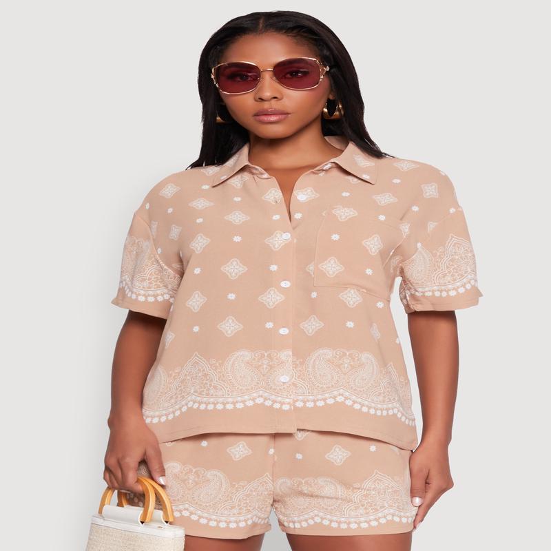 Crepe Knit Bandana Print Shirt