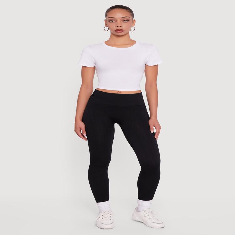 Fleece Lined Textured Knit Leggings