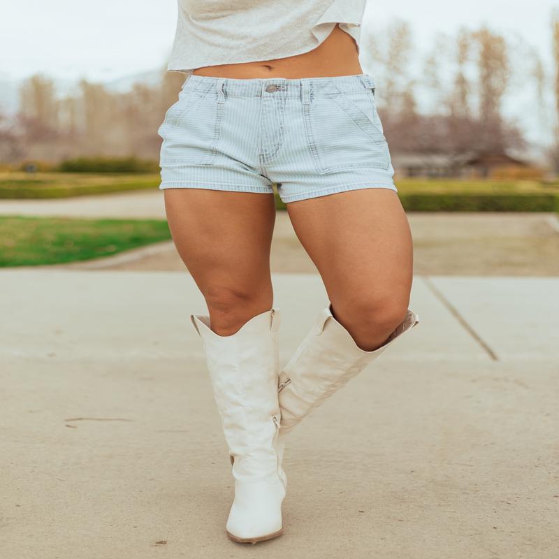 KanCan Light Wash Pin Stripe Boyfriend Shorts