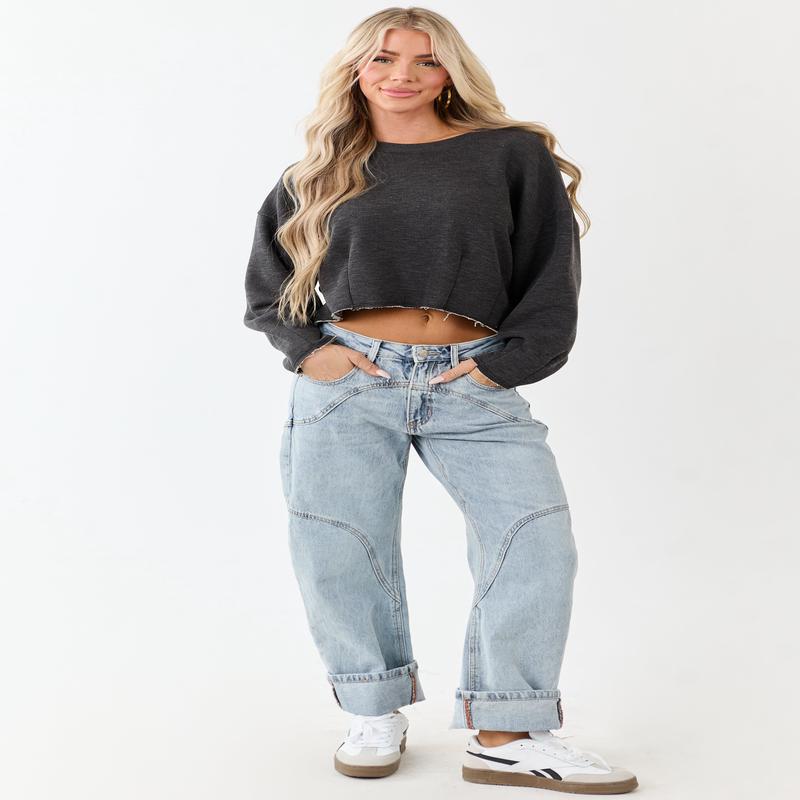 Saige Light Wash High Rise Cuffed Barrel Jeans