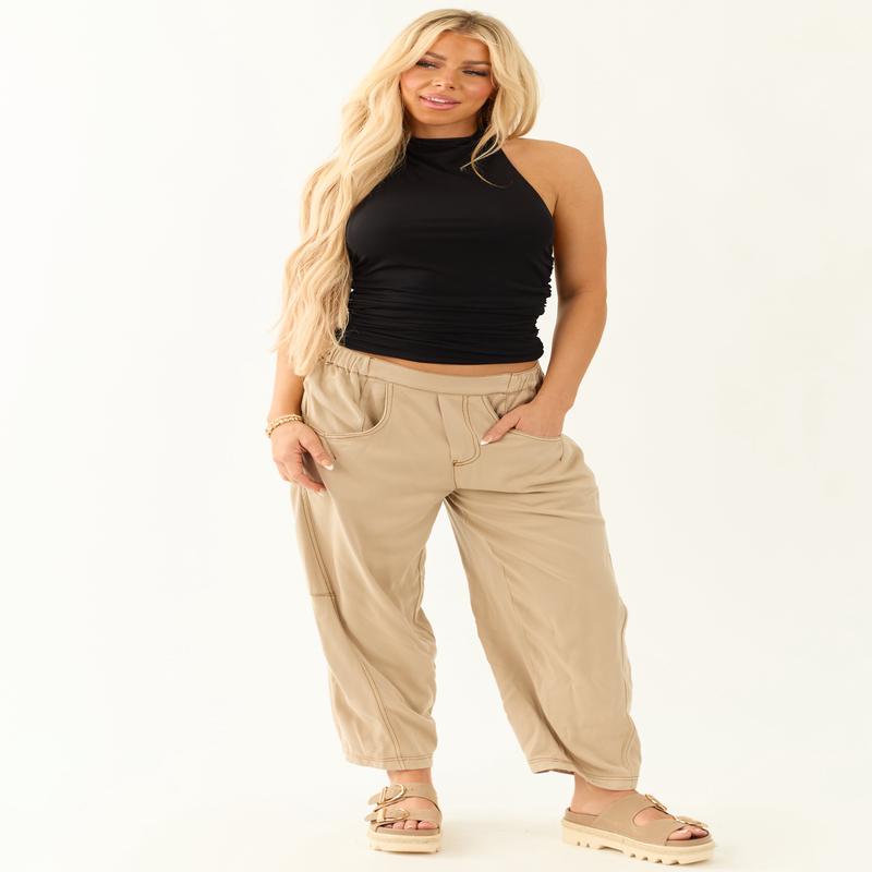 Sand Vintage Washed Soft Lightweight Barrel Pants