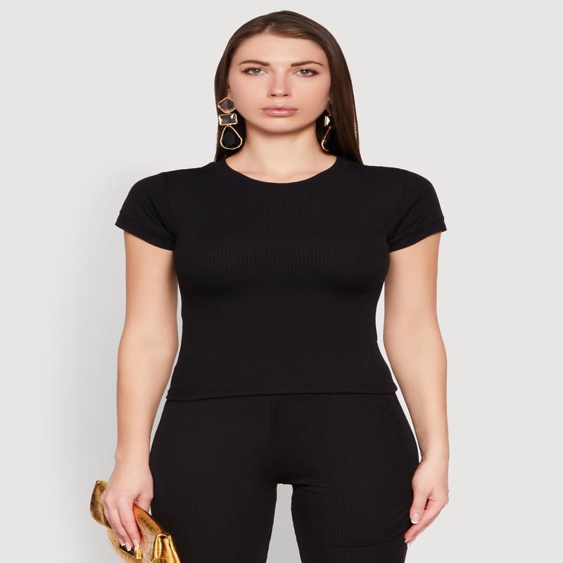 Short Sleeve Rib Knit Tee