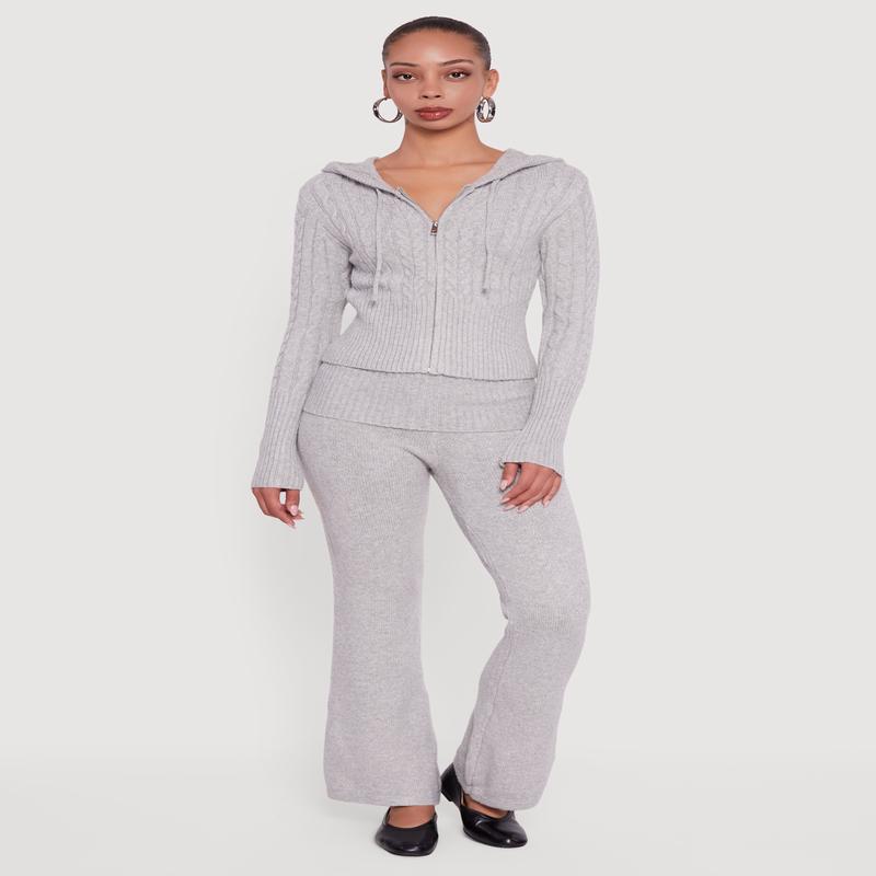 Almost Famous Brushed Knit Fold Over Flare Pants