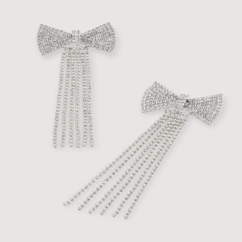 Bow Rhinestone Fringe Earrings