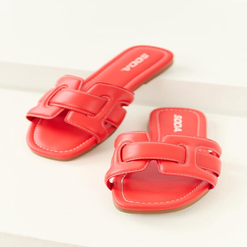 Brick Interlaced Faux Leather Strap Sandals