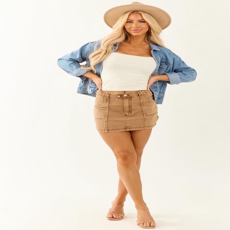 Brown Sugar Mineral Washed Denim Mini Skirt