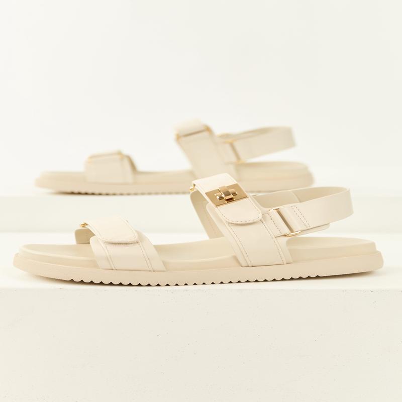 Coconut Pleather Open Toed Velcro Strap Sandals