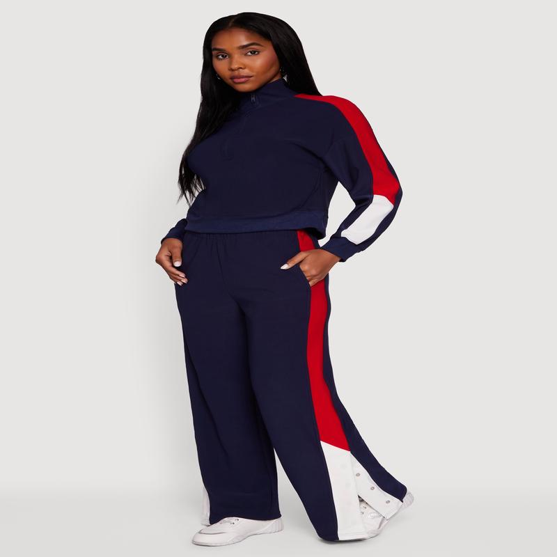 Color Block Snap Button Side Track Pants