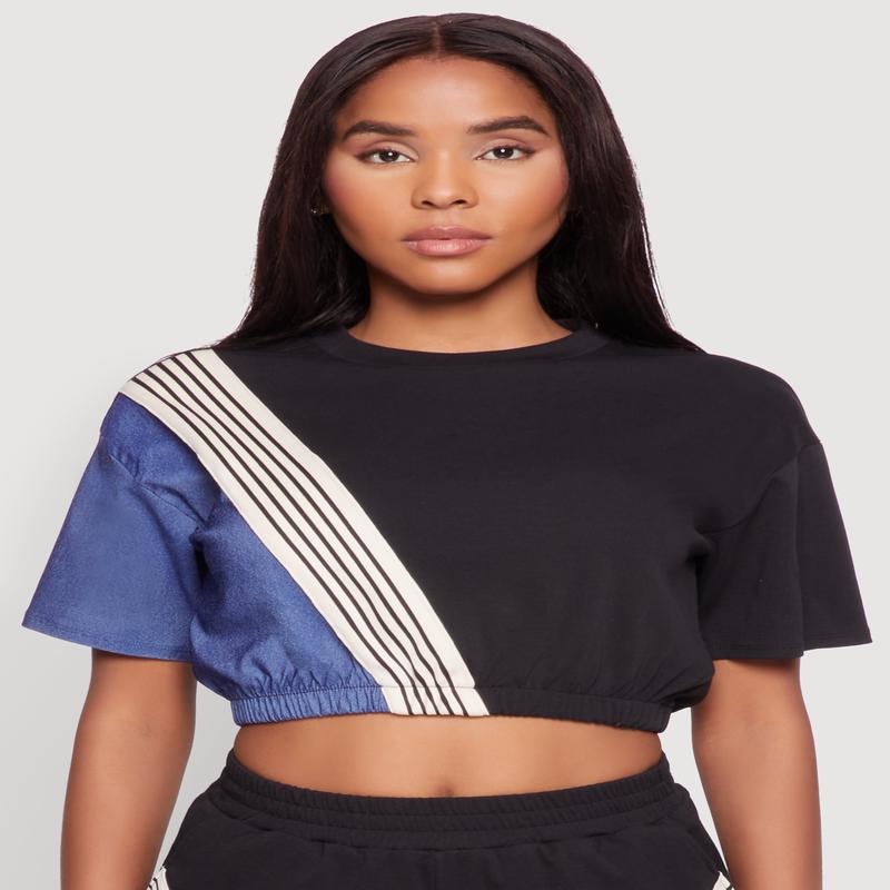 Color Block Stripe Detail Crop Top