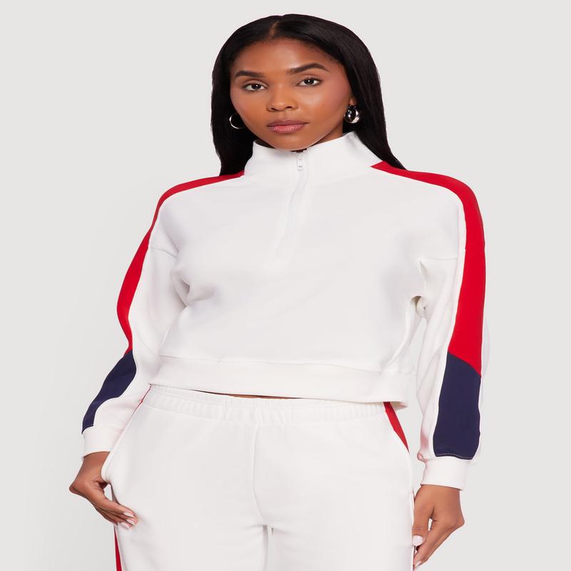 Color Blocked Half Zip Mock Neck Active Top