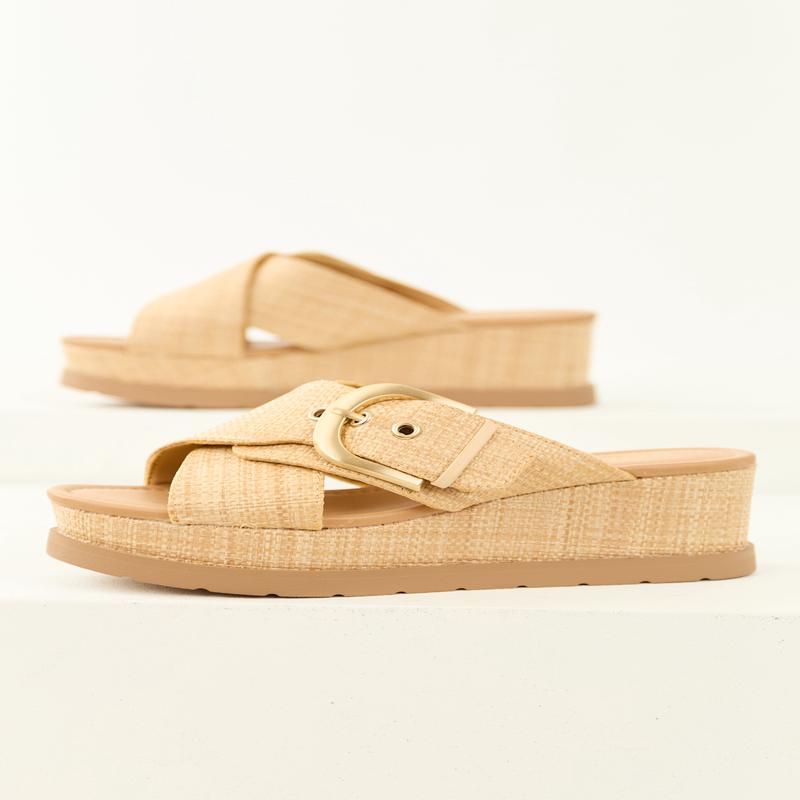 Desert Sand Platform Wedge Buckle Strap Sandals