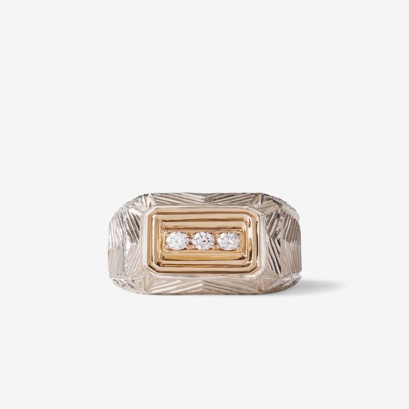 Duffy -  Three Diamond Signet Ring - (Silver/Gold)