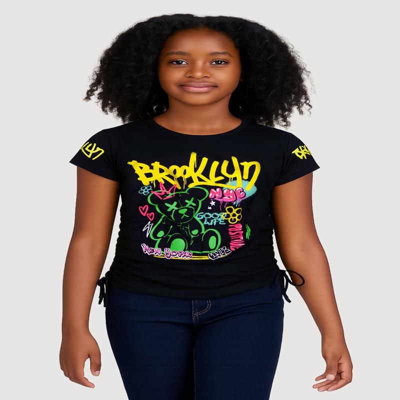 Girls Brooklyn NYC Bear Graphic Print T-Shirt