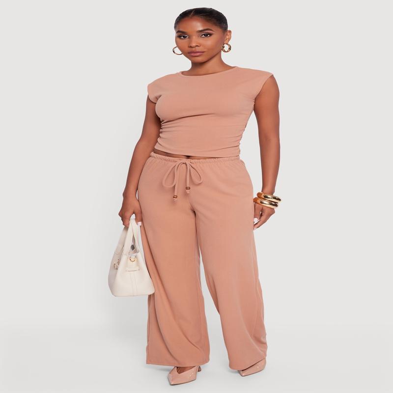 Haute Monde Brushed Knit Drawstring Waist Wide Leg Pants