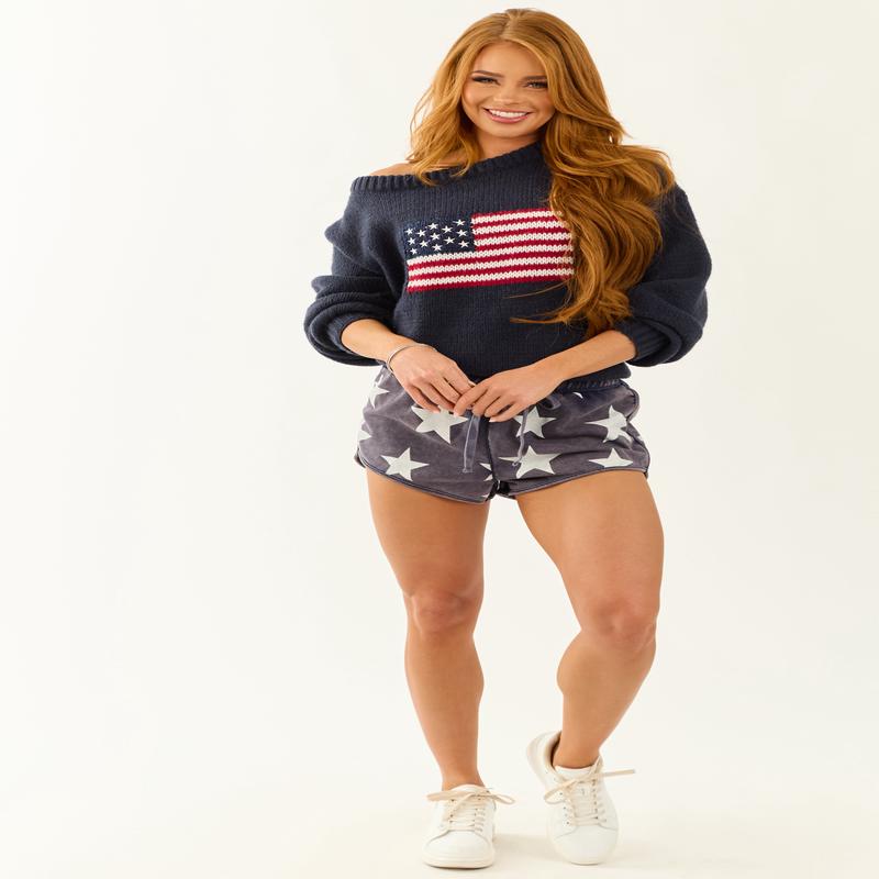 Navy Star Patterned Mineral Wash Mini Shorts