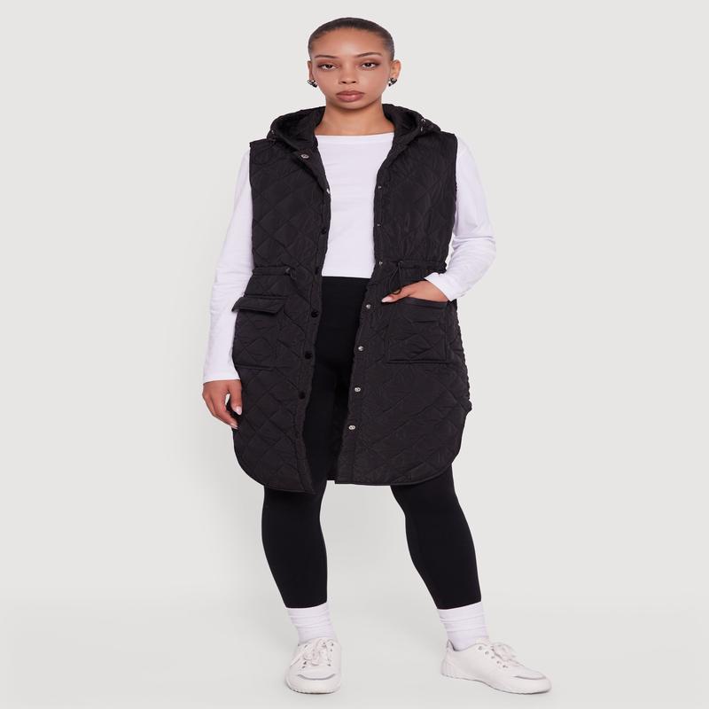 Almost Famous Quilted Hooded Long Puffer Vest