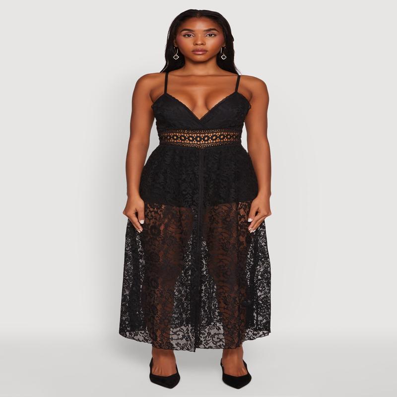 Crochet Waist Detail Lace Maxi Romper