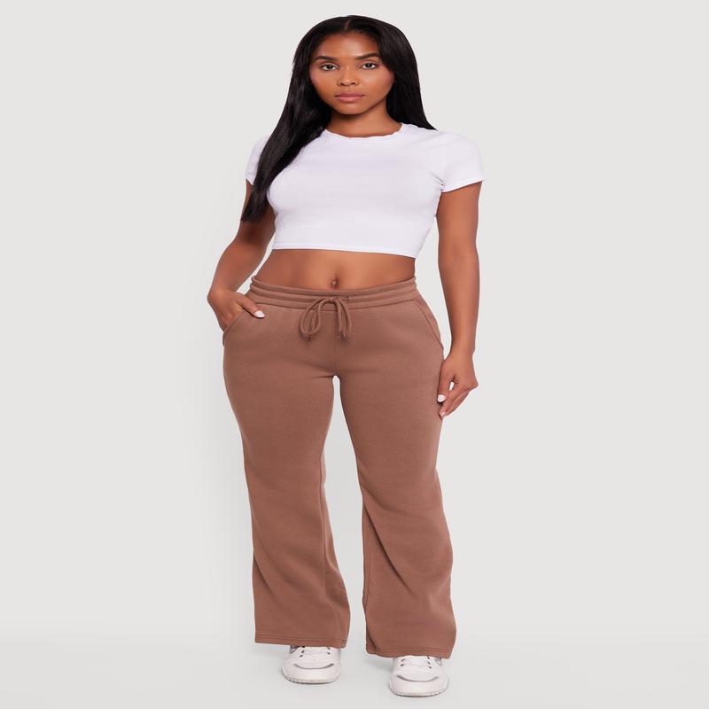 Drawstring Waist Fleece Lined Boot Cut Sweatpants