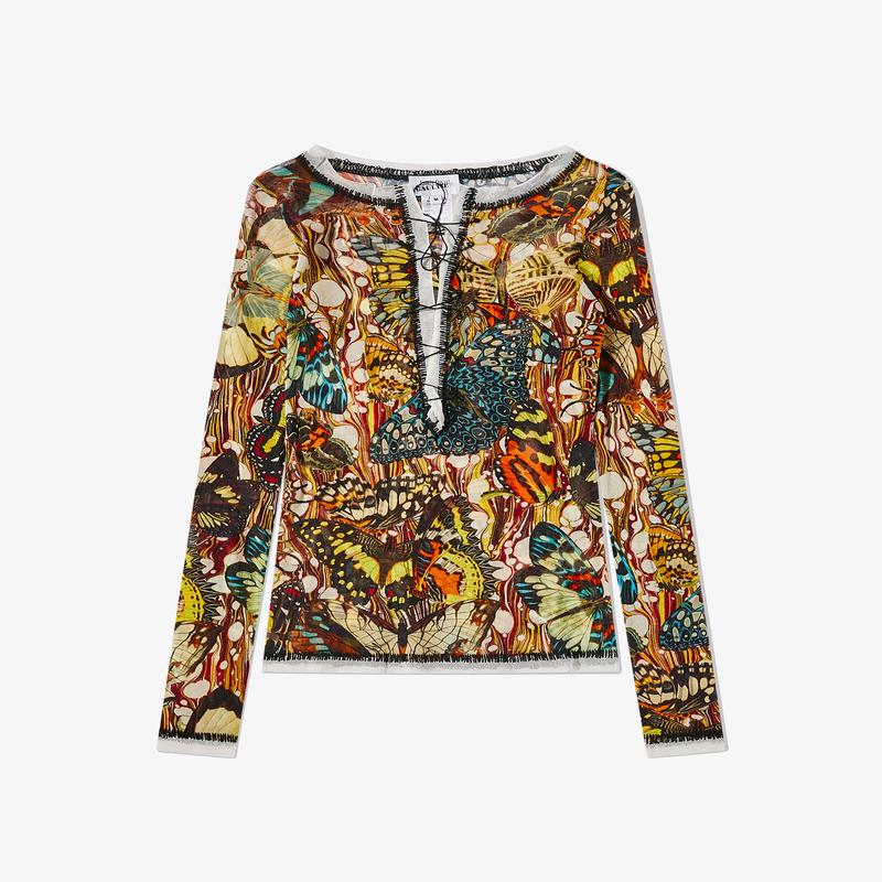 Jean Paul Gaultier - Womens Butterfly Print Mesh Top - (Yellow)