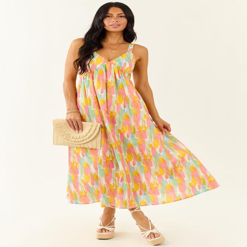 Lovelo Ivory Abstract Print Sleeveless Maxi Dress