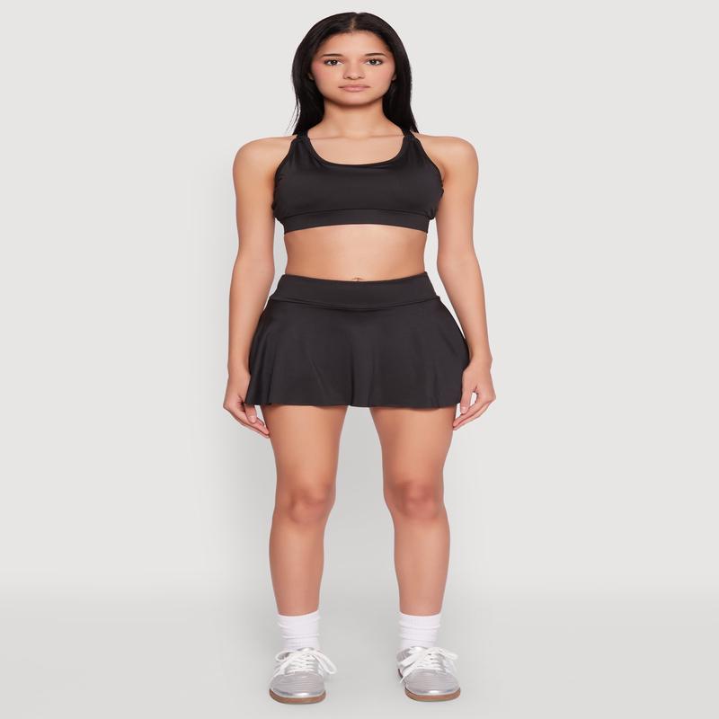 Ruffled High Waist Cell Phone Pocket Skort