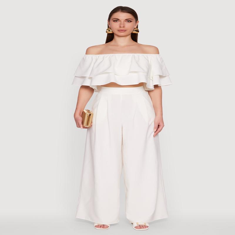 Trendy High Waisted Wide Leg Dress Pants with Pleats