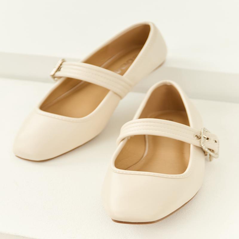 Vanilla Buckle Strap Tapered Square Toe Flats