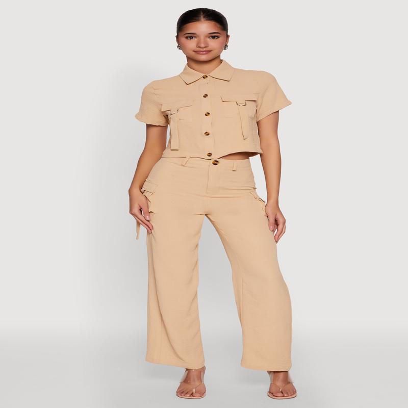 Airy High Waisted Cargo Pocket Pants