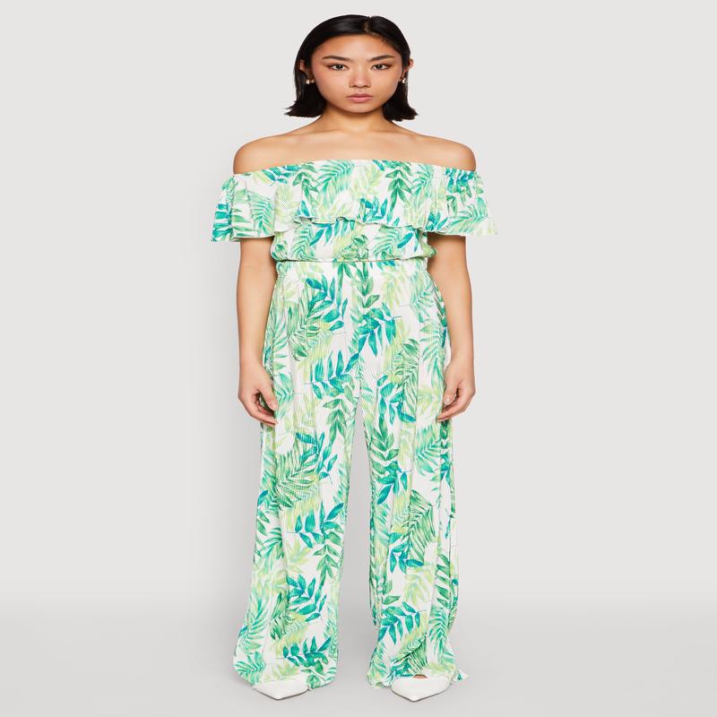 Almost Famous Plisse Leaf Print Pants