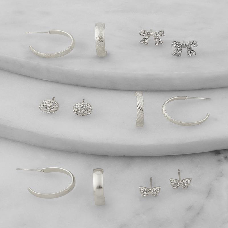 Assorted Rhinestone Stud and Hoop Earring Set of 6