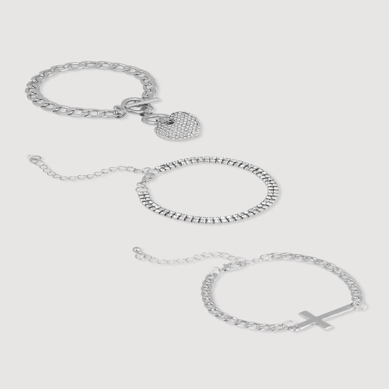 Cubic Zirconia Chain Charm Bracelet Trio