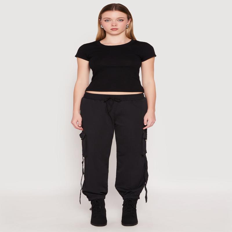 Drawstring High Waisted Cargo Joggers