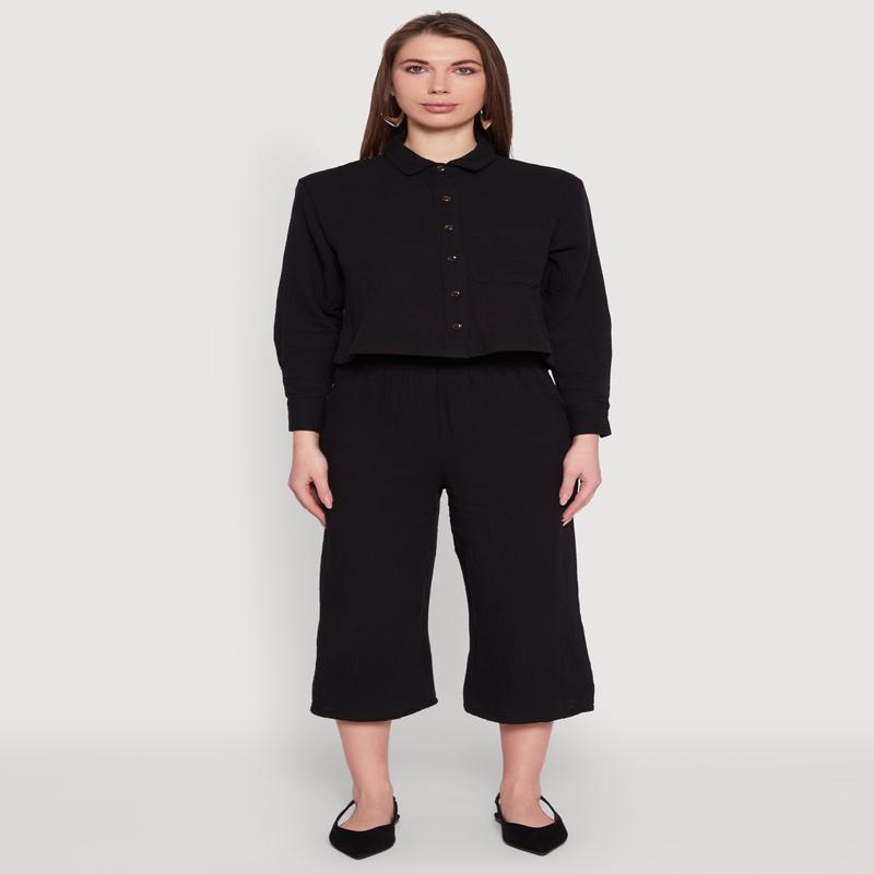 Iris Gauze Knit Paper Bag Waist Culottes