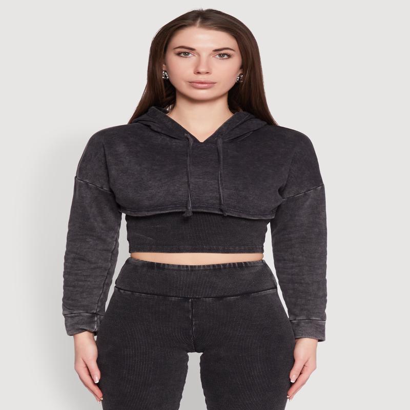 Mineral Wash Hooded Crop Top