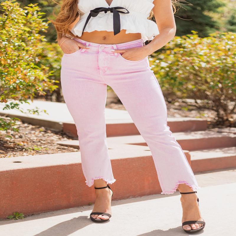 Saige Baby Pink Tummy Control Stretchy Flare Jeans