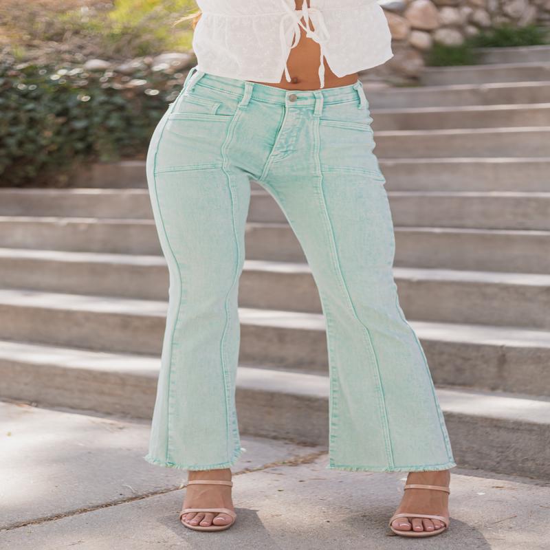 Saige Turquoise Tummy Control Stretchy Flare Jeans