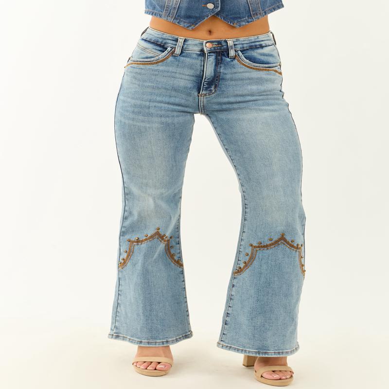 Saige Western Tummy Control Stretchy Flare Jeans