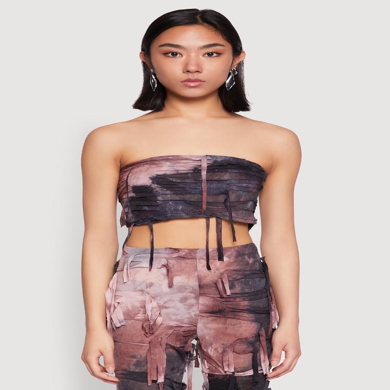 Tie Dye Slashed Bandeau Top