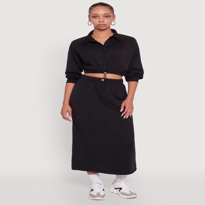 Fleece Maxi Skirt with Toggle Drawstring