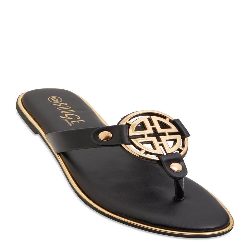 Metallic Geometric Pendant Thong Slide Sandals
