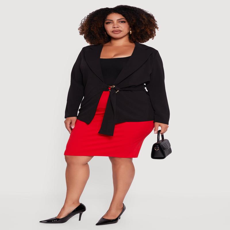 Plus Size Crepe Knit Belted Blazer
