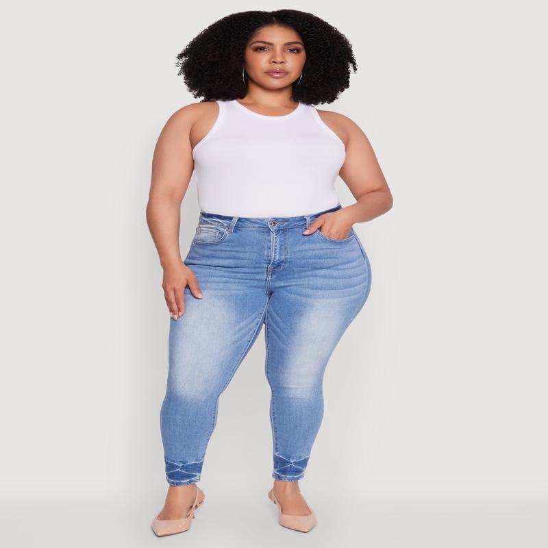 Plus Size WAX Stylish High Waisted Crinkle Hem Skinny Jeans