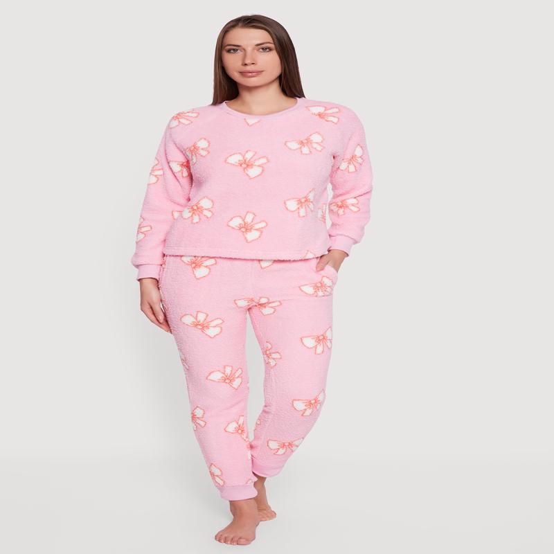 Sherpa Bow Print Pajama Top and Pants